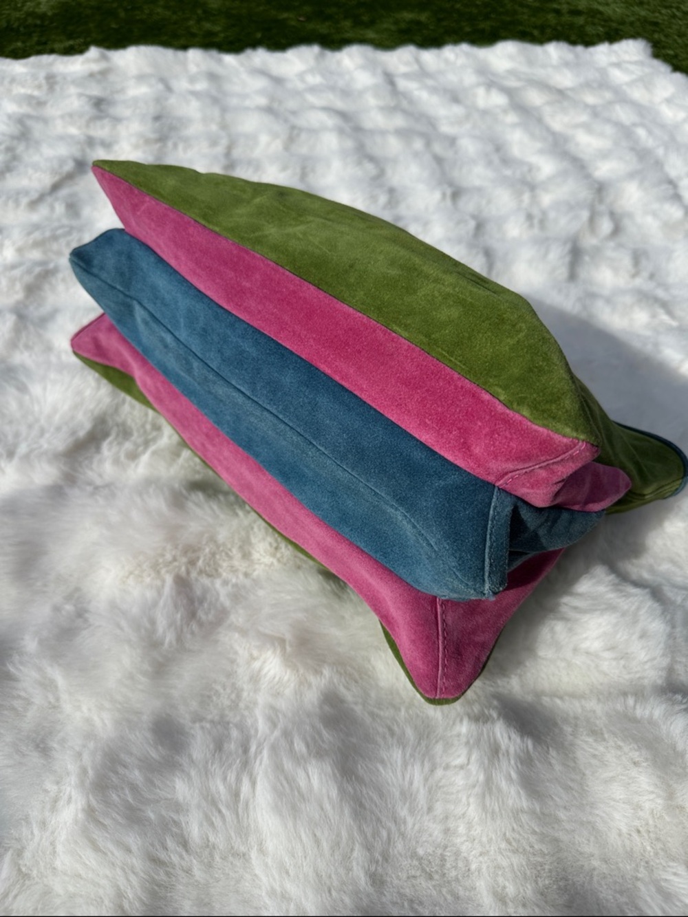 Claudia Firenze Italian leather suede purse handbag pink green blue - Picture 2 of 14